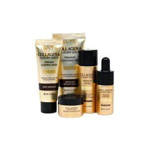 3W Clinic Collagen & Luxury 24K Gold Special Starter Kit – Korean skincare set for anti-aging, brightening, and hydration