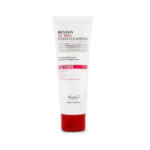 Benton AC BHA Foam Cleanser tube with AHA, BHA, PHA, and LHA for acne-prone skin