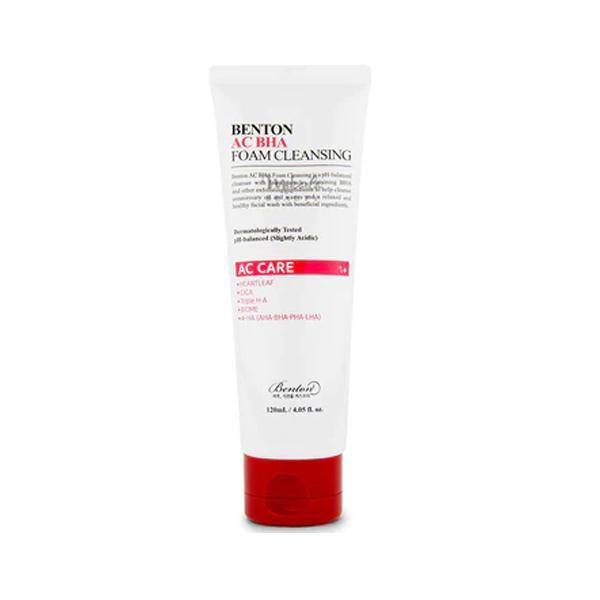 Benton AC BHA Foam Cleanser tube with AHA, BHA, PHA, and LHA for acne-prone skin