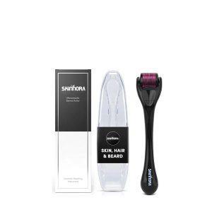 SKINNORA 540 Titanium Microneedle Derma Roller 0.5mm – Black/Purple handle for facial rejuvenation and collagen stimulation