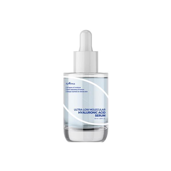 Isntree Ultra-Low Molecular Hyaluronic Acid Serum for deep hydration, skin barrier repair, and plumping care