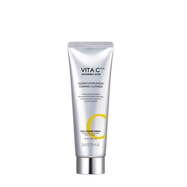 Missha Vita C Plus Clear Complexion Foaming Cleanser 120ml tube for brightening, exfoliating, and deep cleansing dull skin