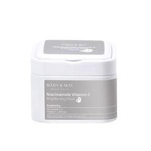 Mary & May Niacinamide + Vitamin C Brightening Mask 30ea with tone-correcting serum and biodegradable sheets for radiant, even-toned skin