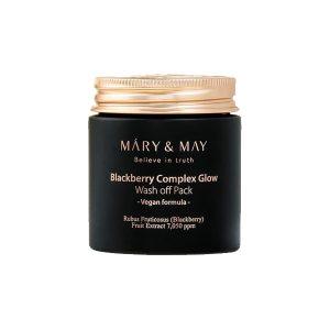 Mary & May Blackberry Complex Glow Washoff Pack 125g with blackberry extract, kaolin clay, and rice bran for brightening, detoxifying, and smoothing skin