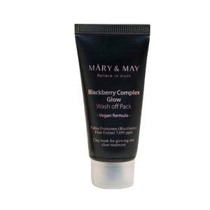 Mary & May Blackberry Complex Glow Washoff Pack 30g with blackberry extract, kaolin clay, and rice bran for brightening, detoxifying, and smoothing skin