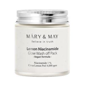 Mary&May Lemon Niacinamide Glow Wash-Off Pack jar with lemon peel and clay