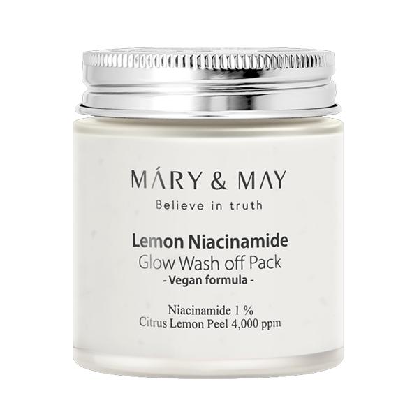 Mary&May Lemon Niacinamide Glow Wash-Off Pack jar with lemon peel and clay