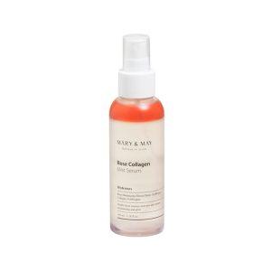 Mary & May Rose Collagen Mist Serum 100ml with damask rose water and vegan collagen for hydration, firming, and skin refreshment