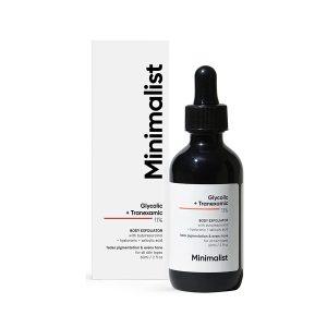 Minimalist Glycolic + Tranexamic 11% Body Exfoliator tube with AHA and BHA ingredients