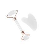 Natural White Crystal Jade Roller & Gua Sha Set – Facial Massage & Lymphatic Drainage Tool