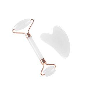 Natural White Crystal Jade Roller & Gua Sha Set – Facial Massage & Lymphatic Drainage Tool