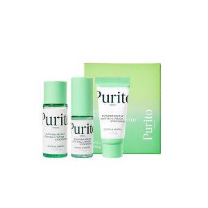 Purito Wonder Releaf Centella Unscented Mini Kit with toner, serum, cream, and sunscreen for sensitive skin