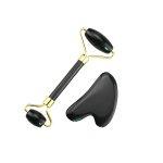 Obsidian Jade Roller & Gua Sha Set – Natural Stone for Face & Body (Black)