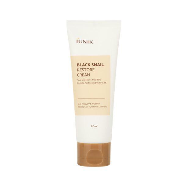 iUNIK Black Snail Restore Cream 60ml tube for anti-aging, skin repair, and deep hydration