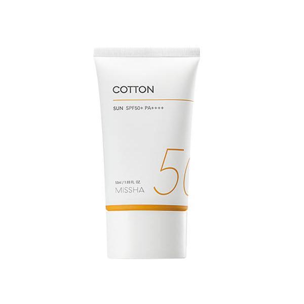 Missha Cotton Sun SPF50+ PA++++ for oily skin, matte finish, and sensitive skin protection