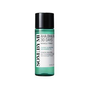 Some By Mi 30 Days Miracle Toner bottle with AHA, BHA, PHA and tea tree extract