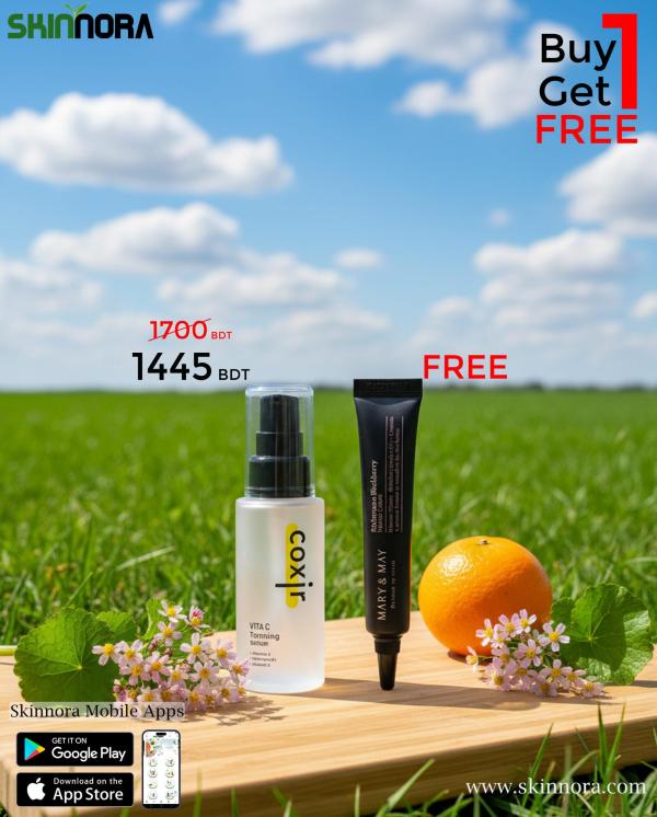 Coxir Vita C Toning Serum 50ml + MARY & MAY Blackberry Complex Eye Cream (Free)