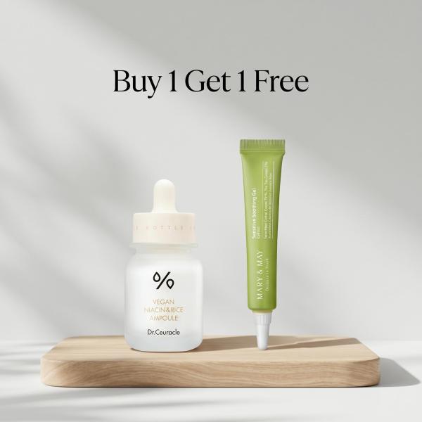 Dr.Ceuracle Vegan Niacin & Rice Ampoule 30ml + Mary & May Sensitive Soothing Gel Blemish Cream 12g (Free) 1 Dr.Ceuracle Vegan Niacin & Rice Ampoule 30ml